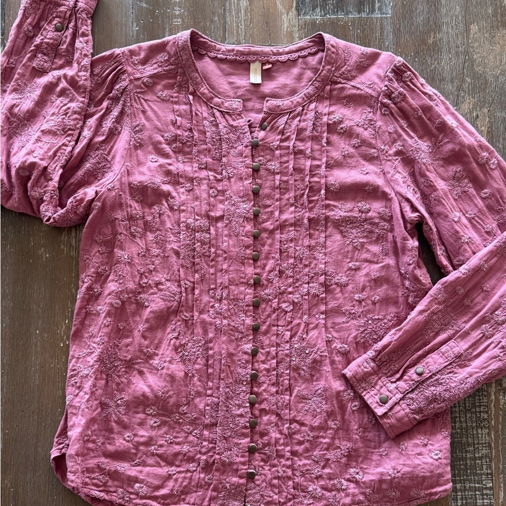 Pilcro Women’s embroidered  Button-Front Blouse - Pink
